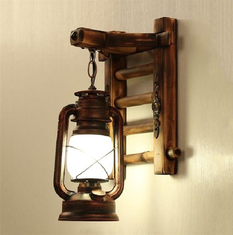 Amerikansk petroleum Lantern Antique Wall Lamp med Wooden Hanging Board